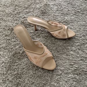Mesh Embroidered Summer Women Sandals Brand High Heels Slippers Fashion String Beads Peep Toe Mules Wedding Dress Shoes