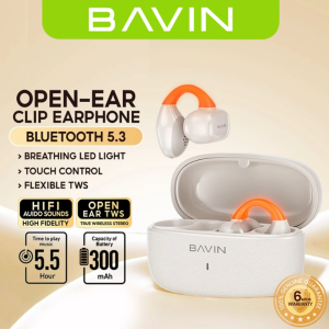 BAVIN BA102 Open-Ear TWS Bluetooth Clip Earbuds w/ Touch Controls Sports Design & LED Light for Smartphones