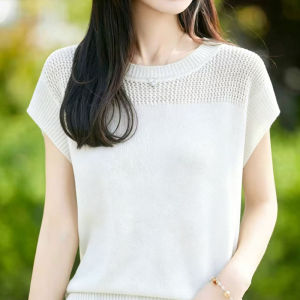 YUEXINYIRONG | Gentle Style Ice Hemp Lace and Flutter Sleeve T-shirt