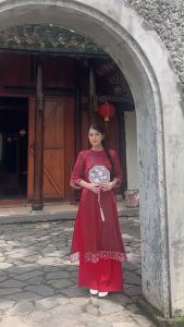 {HCM} Áo dài Cách tân tơ ánh kim  phối hoa nhí hiện đại 4 tà cao cấp AD063 - Khánh Linh Style