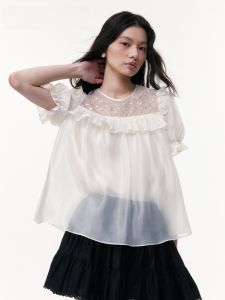 TAMMY TANGS | Sweet Style Sugar Power Muse Glimmer Doll Shirt Short Sleeve Sequin Elegance Summer New Arrival Womens Top Shopping Mall Same Model