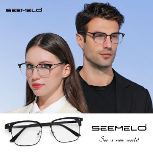 SEEMELO TR90 Non-Prescription Glasses Anti Blue Light Flat Mirror Eyewear Can Be Paired With Myopia Gasses Half Frame Design Outdoor Travel Men Trendy