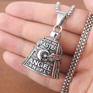 Punk Stainless Steel Motorcycle Bell Pendant Necklaces for Men Vintage Biker Lucky Amulet Guardian Bell Keyring Jewelry Gifts