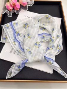 Sweet Floral Cotton Linen Square Scarf Womens Korean Style Summer Multi-Functional Decorative Photography Air Conditioned Room Shawl Trendy