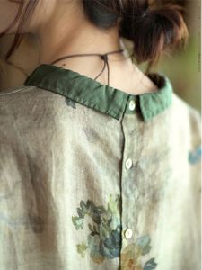 Rộng Rãi Vải Lanh Áo Sơ Mi Nữ Ngắn Tay In Hình Búp Bê Trẻ Trung Cotton Vải Bông Vải Lanh Áo Thoải Mái Thoáng Khí Thoải Mái Thời Trang Mùa Hè