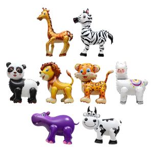 4D Standing Jungle Animal Balloons Lion Alpaca Giraffe Panda Leopard Cow Zebra Balloon Birthday Party Photography Props Baloon