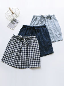 เรียบง่าย ลายตารางคู่รัก ฤดูร้อน ผ้าฝ้าย ชุดนอนบ้านสั้นบาง กางเกง ชายหาด กางเกงขาสั้น ผู้ชายผู้หญิงบ้านสบาย ระบายอากาศได้ดี