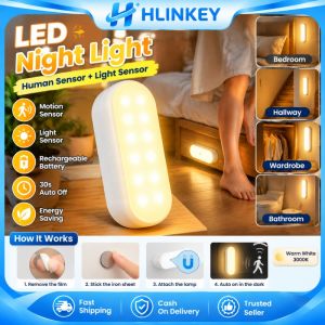 (Malaysia Stock) HLINKEY Rechargeable LED Motion Sensor Light 12 LEDs Dual Color Temperature Human Body Induction Night Lamp Energy Saving Wardrobe Kitchen Cabinet Light