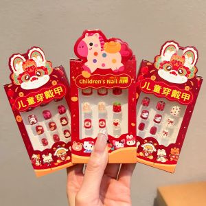 Cute 3D Cartoon New Year Kids Wearable Nail Art Nails