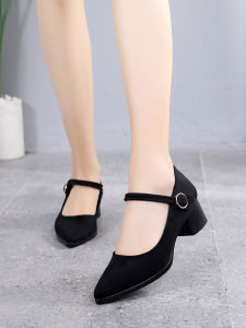 รองเท้าผ้าสไตล์ปักกิ่งแบบเก่าสำหรับผู้หญิงรองเท้าทำงานสีดำส้นสูงแฟชั่นแบบใหม่รองเท้าใส่ทำงานออฟฟิศรองเท้าใส่ทำงานพื้นนิ่มไม่เมื่อยเท้า