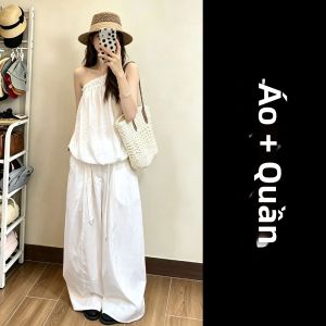 PEIZIXUAN | Bộ Đồ Nữ Mùa Hè Trắng Dáng Trễ Vai Độc Đáo và Phổ Biến