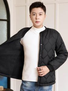 Mens Thickened Fleece Lined Cotton Jacket Stand Collar Inner Wear Warm Small Cotton Coat Base Layer down Cotton Coat Outerwear