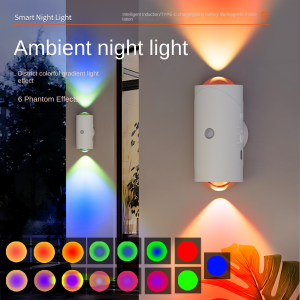 Double-head LED Night Light with Motion Sensor RGB Rechargeable Magnetic Wall Lamp Mood Ambient Light for Cabinet Hallway Stair