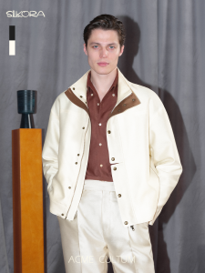 Wool Silk Spliced Stand Collar Vintage Sport Jacket Male