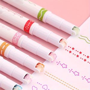 6Pcs/set Kawaii Flowers Line Shaped Highlighter Pens Roller Tip Curve Liner Marker for Writing Journaling Drawing Stationery
