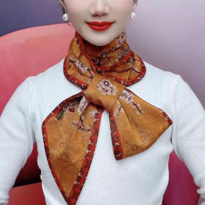 ผ้าพันคอผ้าฝ้ายลายดอกไม้หลากสีสันสไตล์ฤดูใบไม้ร่วงและฤดูหนาวสำหรับผู้หญิง ผ้าพันคอแบบยาวทรงสี่เหลี่ยมจัตุรัสสำหรับผู้หญิง