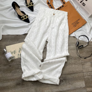 High Waist Wide Leg Denim Jeans Womens Autumn New Style Slimming Slim Fit Straight Cut Pants Female High Waist Diamond Pattern