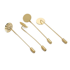 60mm 1set/bag 14K Gold Plated Brass Round Pin For DIY Brooch Jewelry Making Accessories