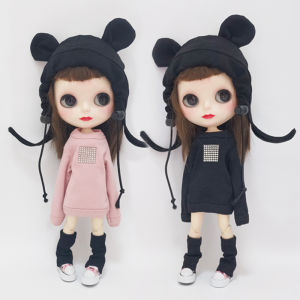 Blythe Doll Clothes Pure Cotton Long Sleeve Sweatshirt Hat Socks Multicolor Small Cloth Doll Accessories for Boys And Girls