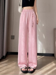 High Waist Narrow Version Summer Thin Acetate Satin Casual Pants Womens Wide Leg Ice Silk Loose Fit Commute Style Straight Leg