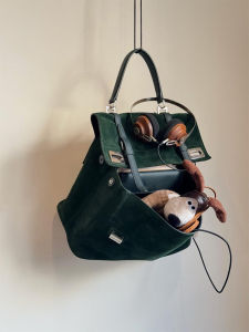 Milly&Klly Suede Green Shoulder Crossbody Bag Luxury Small Niche High-End Handbag Kelly Bag Womens Autumn Soft Handle