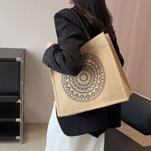 Korean Womens Tote Bag Casual Jute Lady Bag Shoulder Bag Womens Handbag