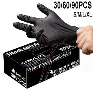30/60/90PCS Disposable Black Nitrile Gloves Cleaning Hairdressing Black Nitrile Home Cleaning Tattoo Dishwashing Pet Bathing
