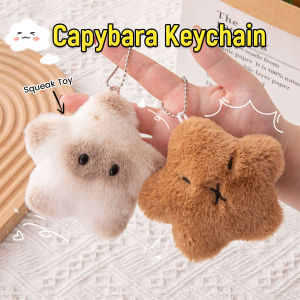 Seeko Capybara Plush Doll Star Squeak Toy Cartoon Star Keychain Pendant Soft Siamese Cat Stuffed Doll 1Pc
