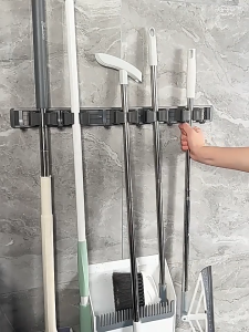SAVE Wall-Mounted Suction Mop Holder No Drilling Cleaning Tool Hanger Mop Broom Brush Hook Organizer Pemegang Penyapu ST23