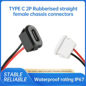5PCS 2P Adhesive Direct Pressure Female Socket Type-C Tail Fiber Cable Extension Power Cord USB-C Plug to 2pin Bare Wire Opening