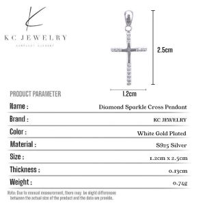 KC Jewelry S925 Silver - White Gold Plated Diamond Sparkle Cross Pendant