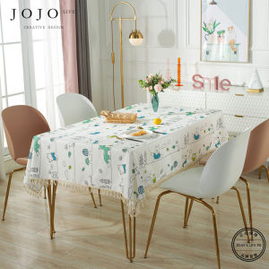 JOJOS L. PD.Neighbor. Waterproof Tablecloth with Cartoon Animal Pattern Tassel Multi-Functional Home Textile Dining Tablecloth