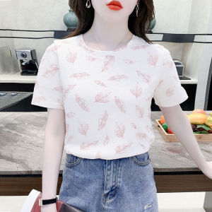 Áo Thun Cotton Dáng Rộng Mùa Hè in Lá Rộng Rãi Tay Ngắn Thời Trang Áo Thun Nữ Thiết Kế Mới Chất Liệu Cotton Phong Cách Hàn Quốc