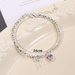 【♡Lovely girls house♡】โบว์คริสตัลมุกสร้อยคอแบบจี้ห้อยของขวัญเครื่องประดับแฟชั่นที่ประณีต