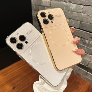 เคส Magsafe สำหรับ iPhone 17 16 15 14 Pro Max ขอบหน้าต่างขนาดใหญ่หรูหรา ชุบเคลือบแม่เหล็ก รองรับการชาร์จไร้สาย พร้อมเลนส์กระจกป้องกัน