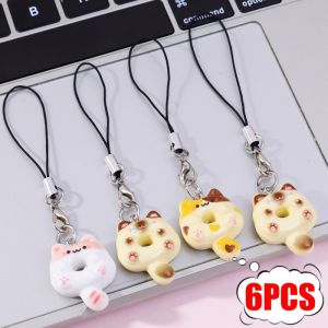 6PCS Cartoon Cat Donut Keychain Lanyard Anti-Lost Wrist Chain Phone Lanyard Bag Car Keychain Pendant Accessories