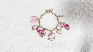 Sanrio | Vòng Tay Charm Men Sứ Hello Kitty My Melody Màu Hồng Mạ Vàng Hợp Kim Kẽm Khóa OT Điều Chỉnh Được Trang Sức Thời Trang Dành Cho Nữ