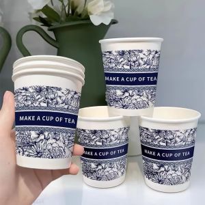 Thickened Disposable Paper Cups Floral Design Heat Resistant Drink Cups Quality Ins Style Home Use Disposable Tableware