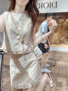 Elegant Linen Two-Piece Set Womens Fashion Summer Beautiful Affordable Luxury Short Sleeve round Neck Vest And High Waist Shorts