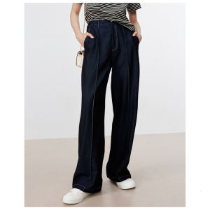 Blue Slim Wide Leg Denim Jeans Womens High Waist Long Pants Spring Summer New Style Straight Cut Loose Fitting Floor Length