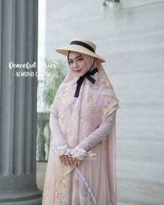 Set Gamis Dress Ceruty Babydoll Syari Branded Biru - Coklat - Dusty Pink - Broken White - Coklat Susu - Mocca - Blue Mewah Masya Syari Terbaru Peaceful MADENIA SYARI By MASYA