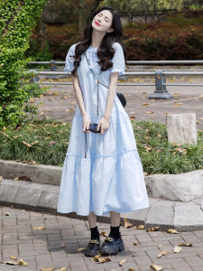 Summer 2025 Dopaamine Short Sleeve Dress Women Anti-Aging Unique Beautiful Waist-Cut Bubble Sleeve Long Dress Casual Commute