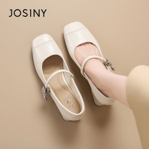 Josiny | French Style White Mary Jane Low-cut Coarse Heel Bridal Shoes