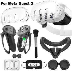 New Arrival 8 In 1 VR Accessories PC Silicone Cover Set For Meta Quest 3 With Lens film&5 Disposable Masks&Clean brush As Gift
