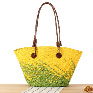 Fresh Gradient Paper Rope Woven Shoulder Bag French Style Large Capacity Casual Holiday Womens Bag Soft PU Material Shopping Bag Shape