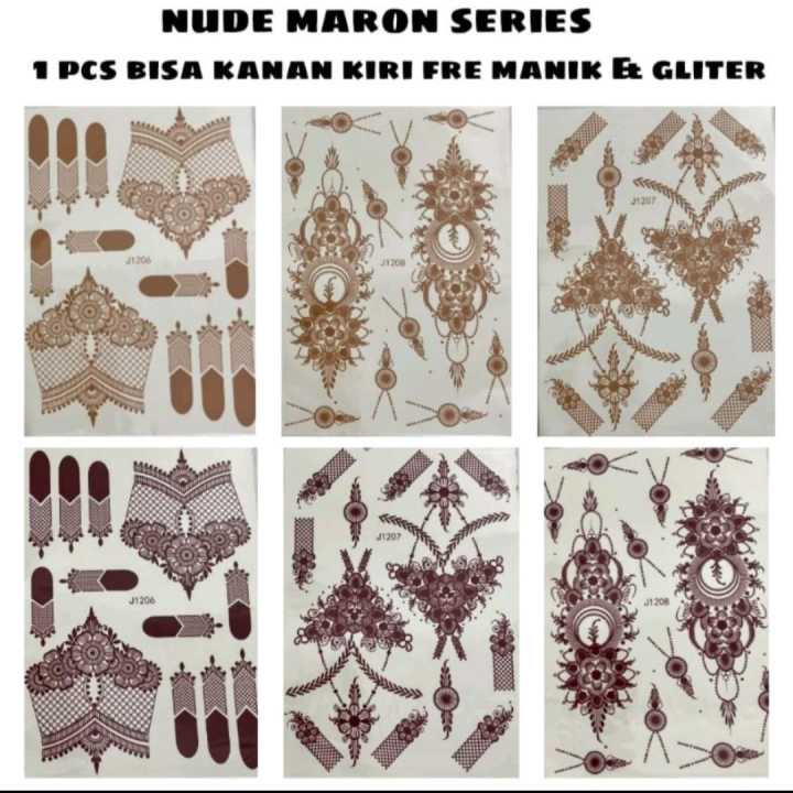 HENNA TATTO NUDE DAN MARONN// 1PCS SEPANG KIRIKANAN//FRE GLITTER DAN MANIK