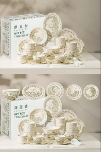 mornenjoy | Ceramic Tableware Set Glazed Under Color Gift for Wedding
