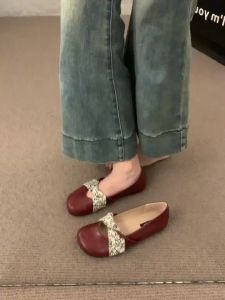 COD Stail Perancis Kaki Bulat Mulut Cetek Tapak Rata R Balet Kasut Tunggal Wanita Baru Stail Perancis Lembut Kasut Kacang Malam CNN