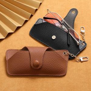 Handmade Leather Sunglasses Case Mens Portable Eyewear Bag Chain Hanging Bag Protective High-End Feelings Stress-resistant