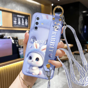 Cute Cartoon Rabbit Silicone Wrist Strap Phone Case for VIVOX30 X27 X23 X21 Womens Crossbody Shoulder Strap Protective Cover